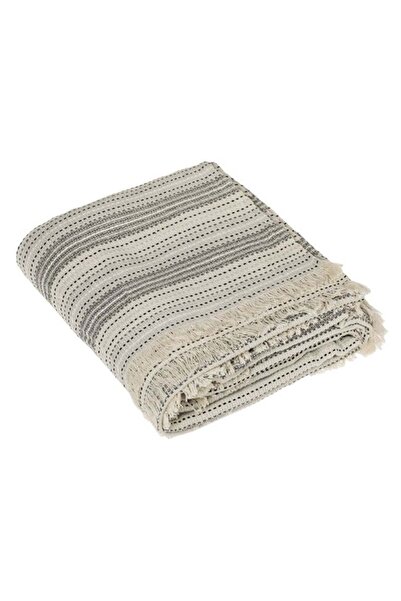 CATIANO Cuvertura Decorativa Ecru cu Dunga Neagra & Franjuri pentru Canapea c...