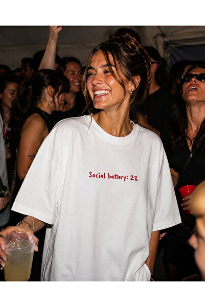 Social Battery Göğüs Baskılı Oversize T-Shirt