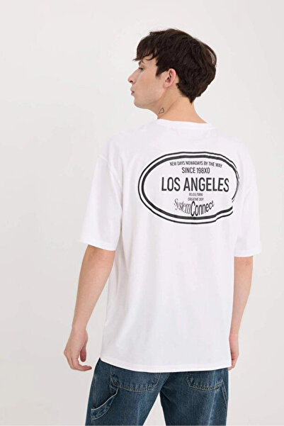 DeFacto Oversize Wide Fit Crew Neck Back Printed Short Sleeve T-Shirt