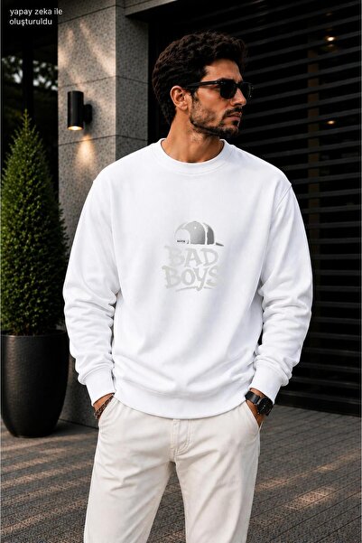 caddekombin Men's Bad Boys Printed Cycling Round Neck Casual Sweatshirt