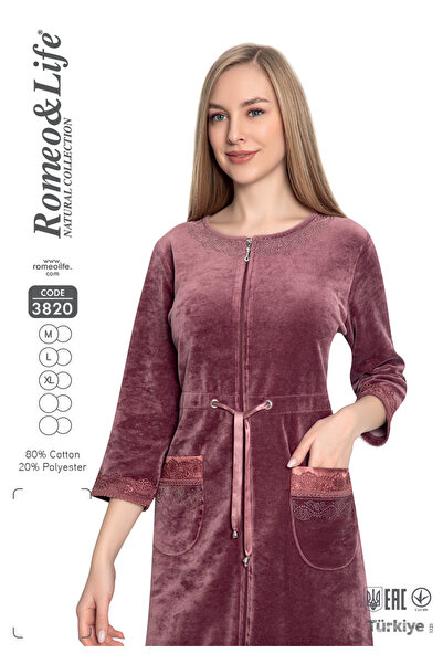 ROMEO LİFE Women's Cotton Velvet Zipper Winter Dress 3820