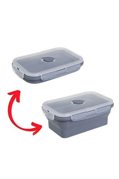CATIANO Caserola Pliabila din Silicon Gri cu Capac din Plastic 800ml, cutie a...