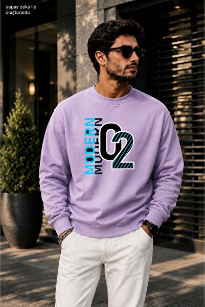 caddekombin Men's Modern 02 Printed Cycling Round Neck Casual Sweatshirt