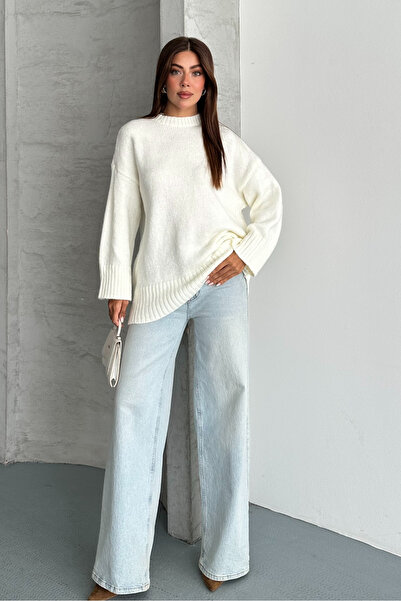 macharel jeans okrugla kragna Oversize kroj Ženski pleteni džemper