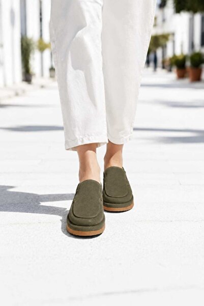 Oneka Shoes Kadın Günlük Loafer Haki Yeşili süet 010926KLHYS1237