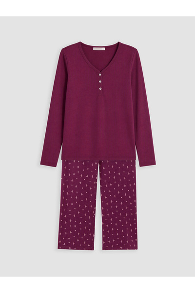 LC Waikiki Red V-Neck Printed Women's Pajama Set W6P058B8