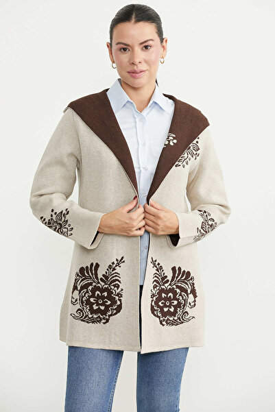 Sementa Woolen Double Color Thick Knitwear Jacket - Beige - Brown