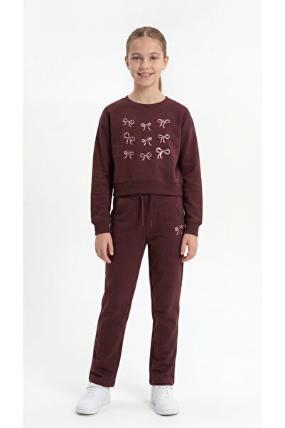 Mışıl Kids Ribbon Printed Girls' Top and Bottom Tracksuit Set