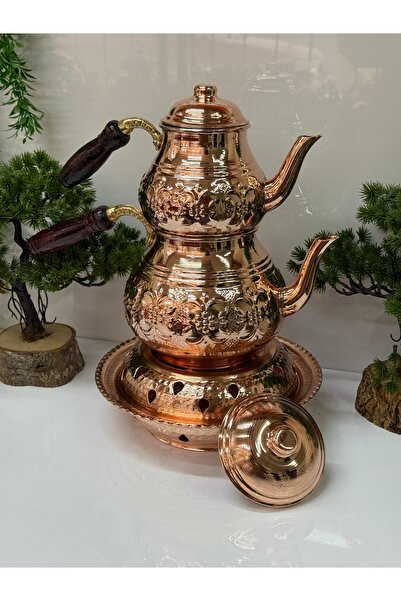 Osmanlı Bakırcılık Aile boy bakır çaydanlık ve ısıtıcı takımı