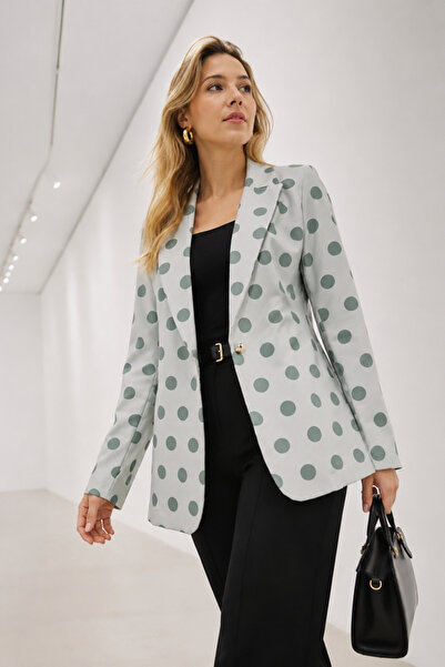 armonika Women's Mint Polka Dot Single Button Jacket Arm-26Y001116
