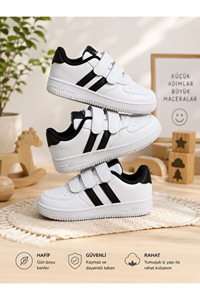 ZERDALİFE Unisex Children's White, Pink, Sneaker Velcro Double Striped Lightw...