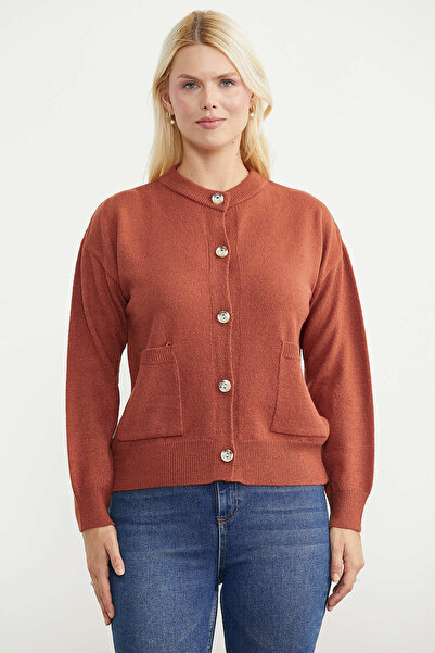 Sementa Buttoned Crew Neck Knitwear Cardigan - Tan