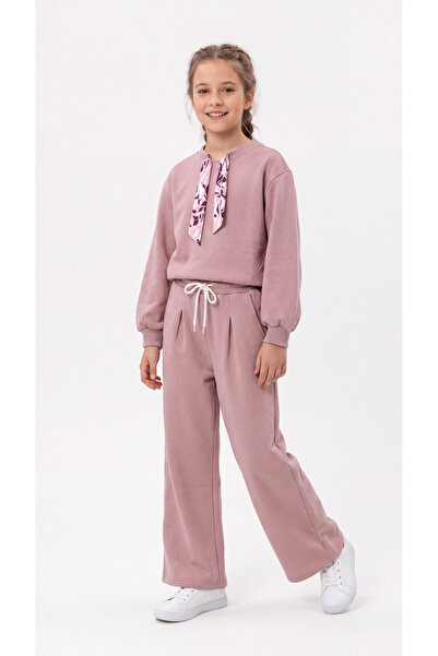 Mışıl Kids Top Collar Full Pleated 3 Thread Fabric Girls' Bottom and Top Trac...