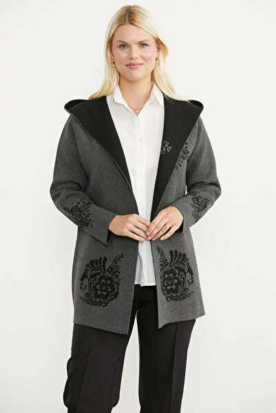Sementa Woolen Double Color Thick Knitwear Jacket - Dark Gray - Black