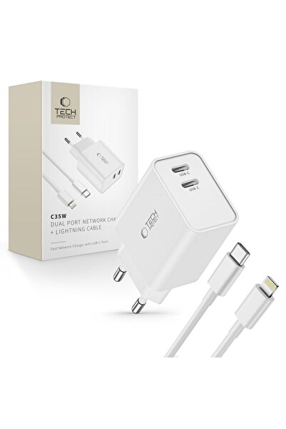 C35W 2 Portlu Ağ Şarj Cihazı PD 35W + Lightning Kablosu Beyaz