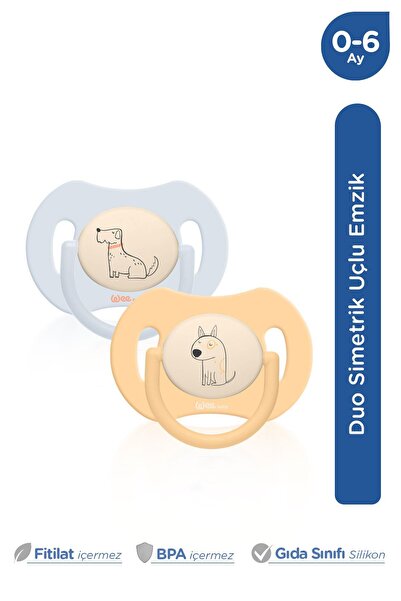 Wee Baby Duo Simetrik Uçlu Emzik 0-6 Ay No:1 (Mavi - Sarı)