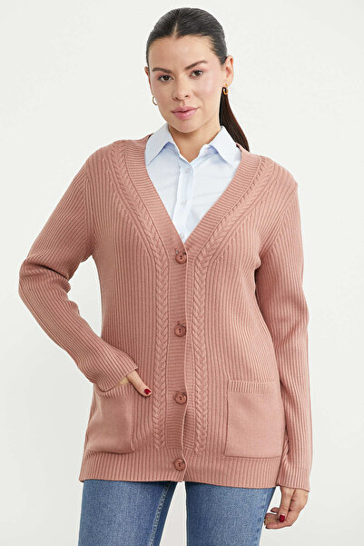 Sementa Oversize Buttoned Knitwear Cardigan with Pockets - Rose