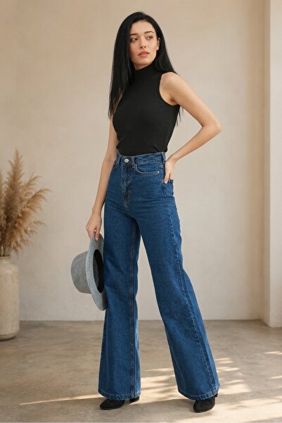 byhaziran butik Zevrina Dark Blue High Waist Wide Leg Jeans