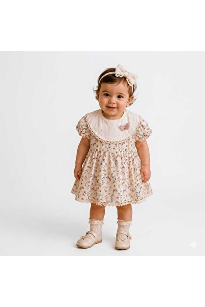 B2 Adeora Collection - Kelebek Broşlu Çiçekli Bebek Elbisesi