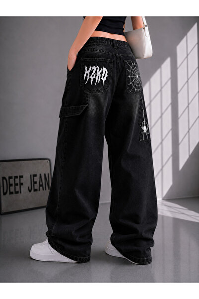 DEEFWEAR Spider Embroidered Design Unisex Retro Jean Trousers