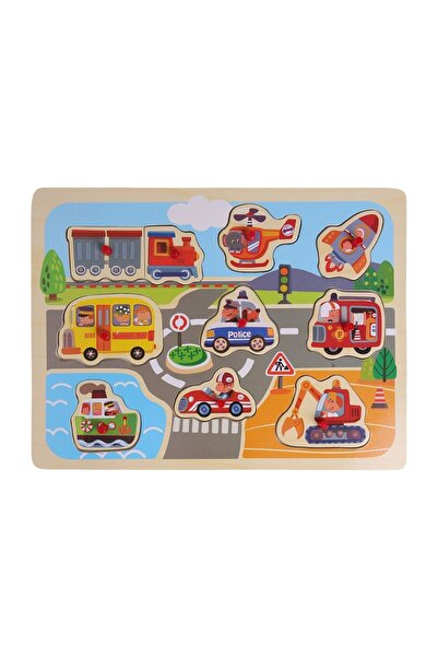 OEM Puzzle din Lemn Drum cu Masini (10 piese) 30x22cm – puzzle, vehicule