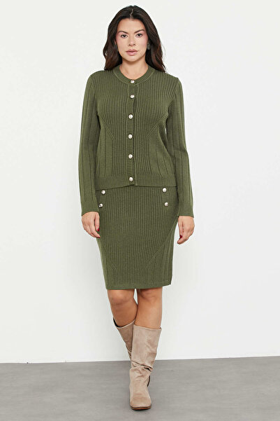 Sementa Metal Button Detailed Skirted Knitwear Set - Green