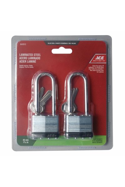 ACE Laminated Long Shackle Padlocks W/Keys (4 cm, 2 Pc.)