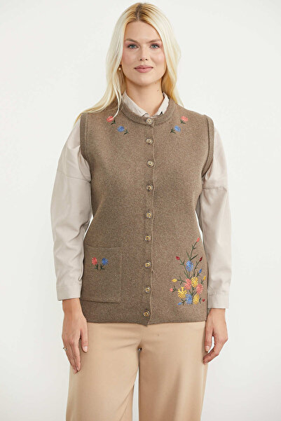 Sementa Wool Thick Embroidered Knitwear Vest - Milk Coffee