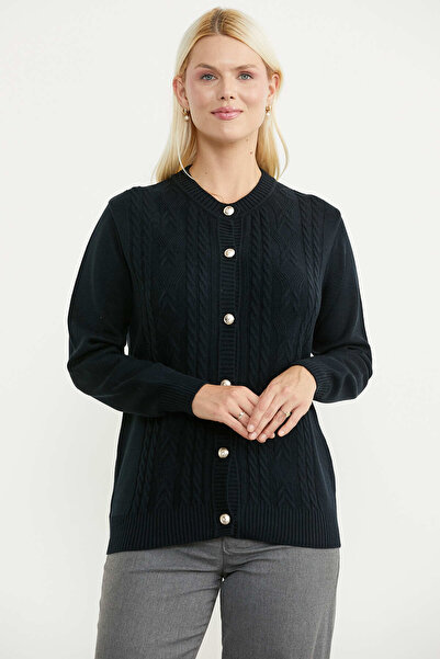 Sementa Metal Button Motif Detailed Knitwear Cardigan - Black