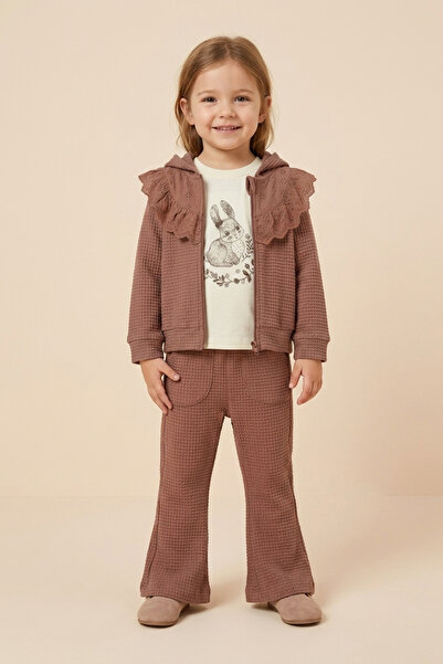 zumino Baby Girl Rabbit Printed Ruffle Detailed Zippered Cardigan Spanish Sty...