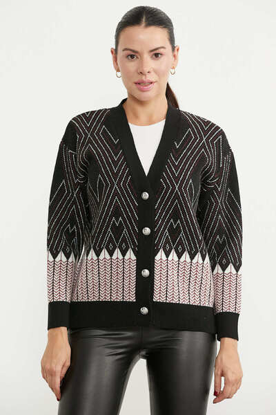 Sementa Oversize Patterned Knitwear Cardigan - Black