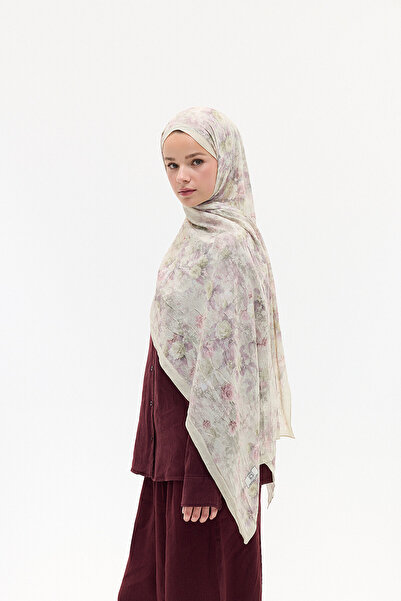 cs camellia scarf Βίντατζ Σάλι με Φλοράλ Σχέδιο - Πέτρινο