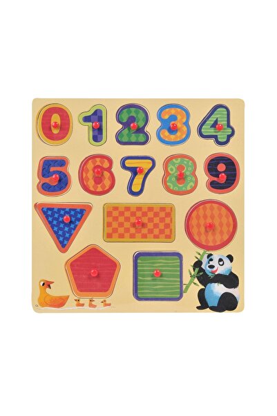 OEM Puzzle de Lemn Cifre si Forme (15 piese) - 30x30cm – puzzle, cifre/învățare