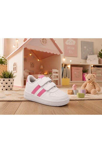 ZERDALİFE Unisex Children's White, Pink, Sneaker Velcro Double Striped Lightw...