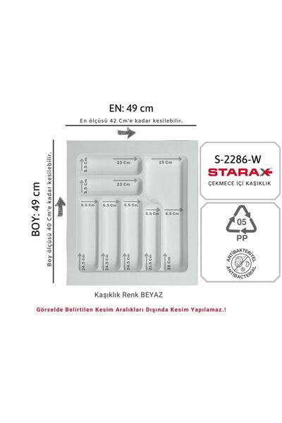 FREKANS S-2286-W Drawer Plastic Cutlery Holder White Width: 49-42 D: 49-40 cm...