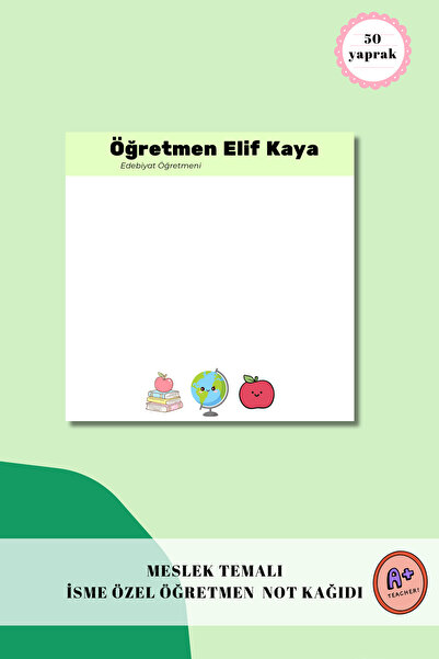 pnkycrco 10x10 cm Öğretmen Temalı İsme Özel Not Kağıdı Bloknot Notepad 50 yaprak