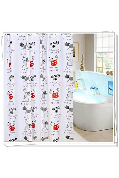 Ermetiq Perdea de duș cu pisicuțe 180x200 cm Poliester, textil + set de 12 in...
