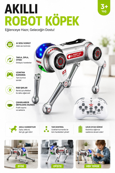 CROW'S TECH Akıllı Robot Köpek Oyuncak Sesli Komutlu Uzaktan Kumandalı RGB Iş...