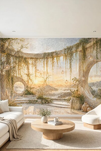 dreamwall Işığın Bahçesi- Sarmaşıklı Modern Kemerli Bahçe Desenli Tek Parça T...