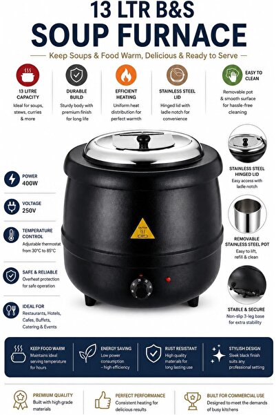 B & S B&S Electric Soup Warmer with Stainless Steel Container – Commercial Fo...