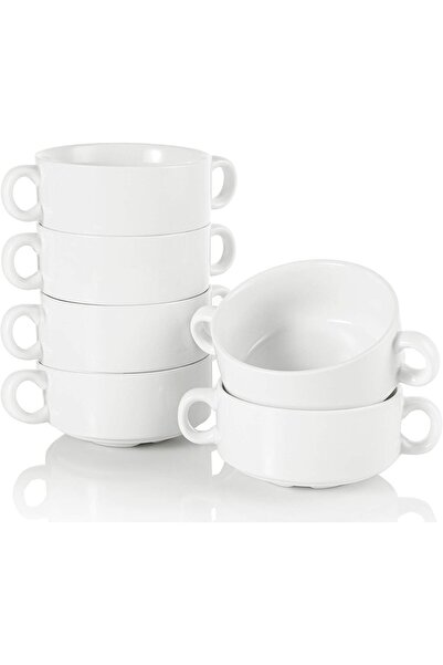Foraineam Porcelain Bowls with Double Handles 10 Ounce White French Onion Sou...