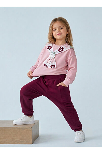 Beray Bebe Girl's Scarf Detailed 2-Thread Combed Cotton Tracksuit Set – Seaso...