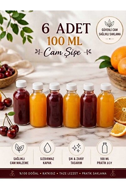100ml şişe siyah kapaaklı 6 adet çok amaçlı şişe