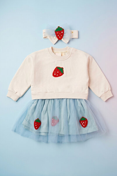 zumino Baby Girl Strawberry Embroidered Tulle Dress and Bandana 2-Piece Set