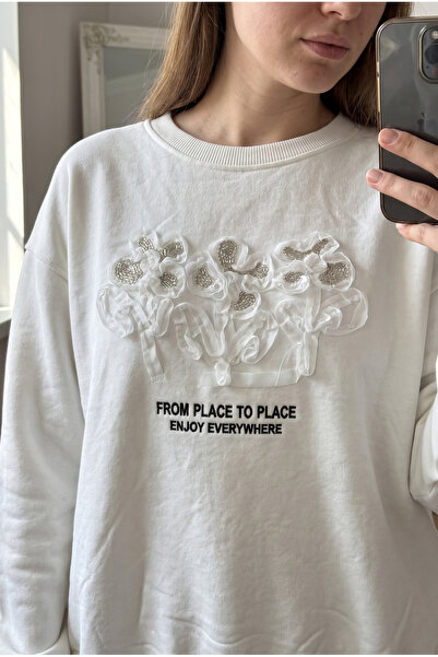 FEMELLE White Embroidery and Beading Embellished 100% Cotton Sweatshirt