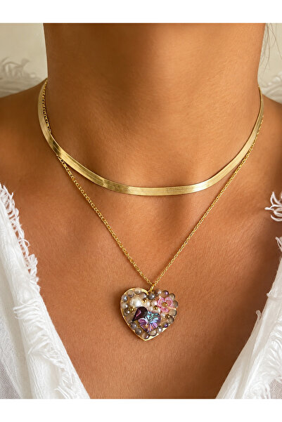 tones official Pink-Lilac Crystal and Zircon Stone / Italian Choker Heart 2-P...