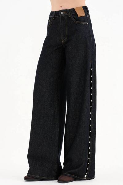 tw3 Women's Water Washed Palazzo Fit Design Jeans with Metal Pearl Detail on ...