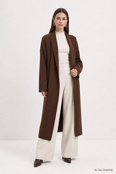 Rays Cardigan lung cu guler șal 1515 Maro