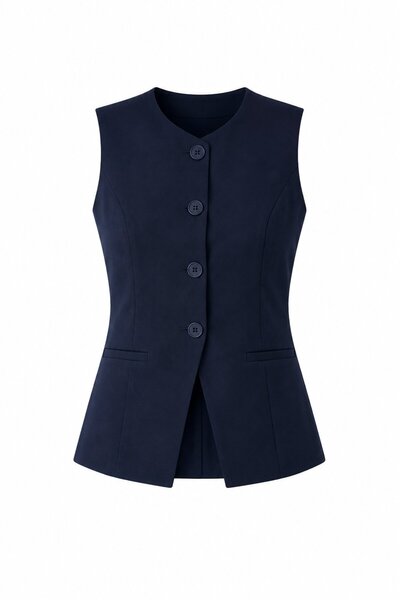 Laluvia Navy Blue Crew Neck Vest - 4465