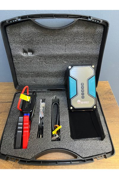 4 in 1 Akü Takviye - Yüksek Güç - Lastik Şişirme Pompası - Dijital Gösterge - Powerbank -Led Işıklı